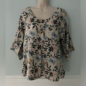 Lauren Blanchi Italian linen blouse floral A Line style minimalist feminine S